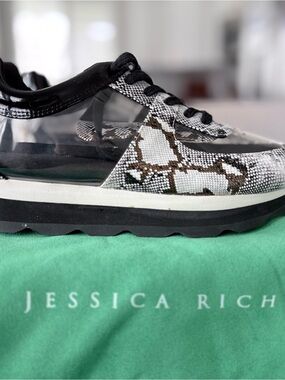 Jessica Rich Women's Clear Panel Snake-Print Sneakers in Black and Brown